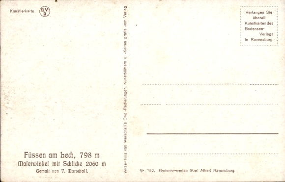 Kunstenaarskaart Marschall, V., Füssen in de Zwabische wijk Ostallgäu, Malerwinkel met slib