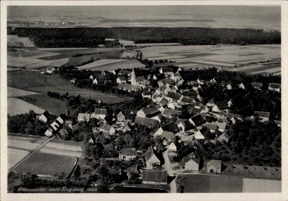 Postcard Attenweiler Baden Württemberg, aerial view of rural surroundings, residential houses, meadows