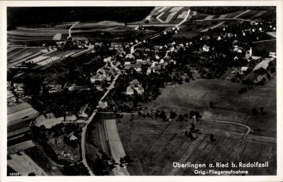 Postcard Überlingen on Lake Constance, aerial view of Überlingen, rural surroundings
