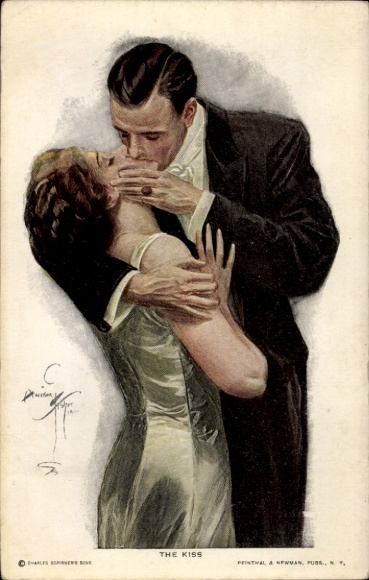 Artist Postcard Fisher, Harrison, The Kiss, Lovers kissing