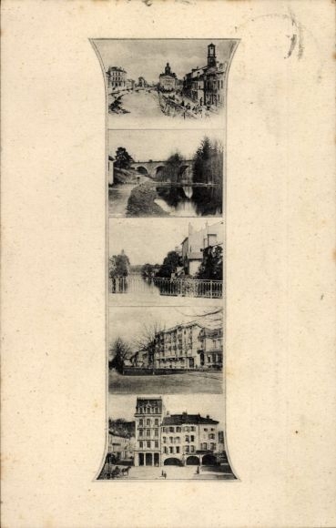 Letters Postcard Épinal Lorraine Vosges, partial views
