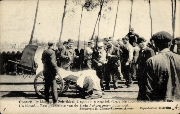 PC Contich Kontich Flanders Antwerp, spoorweg ongeluk, accident de chemin de fer 1908, un blessé