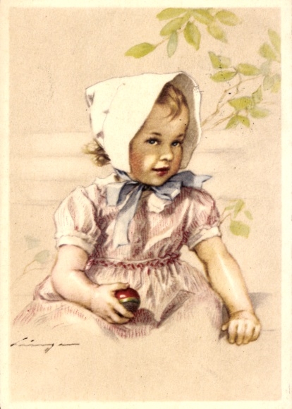 Artist Postcard Lingen, Girl with an Apple