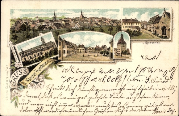 lito Heilsbronn w dzielnicy Ansbach w Środkowej Frankonii, klasztor, rynek, Münsterplatz, Katharinenturm