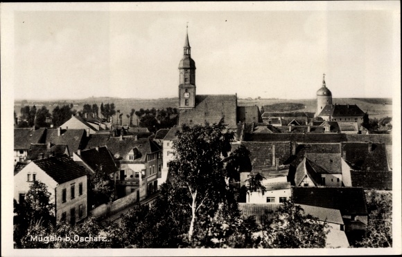 Postcard Mügeln district of Leipzig in northern Saxony, city panorama, churches