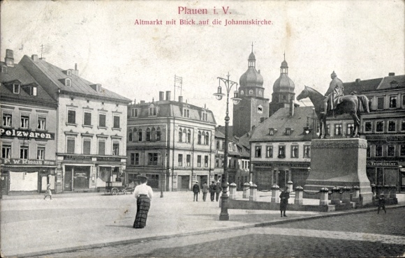 Postcard Plauen in the Vogtland, Old Market with view of St. John's Church