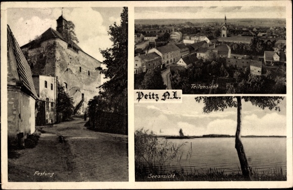 Ak Peitz in der Niederlausitz, gedeeltelijk uitzicht, vesting, meer