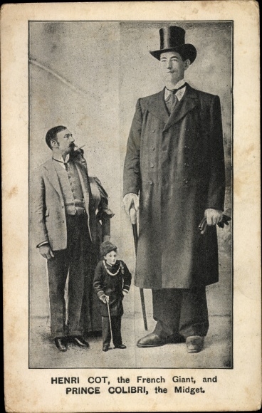 Postcard Henri Cot, the French Giant, and Prince Colibri, the Midget