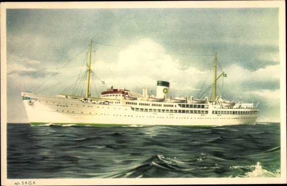 Ansichtkaart stoomschip MS Saga, Zweedse Lloyd