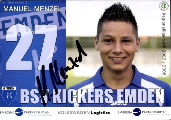 Autogrammkarte Fußballer Manuel Menzel, BSV Kickers Emden, Autogramm