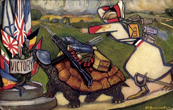 Künstler Ak Fabel Der Hase und die Schildkröte, Deutschland mit Alliierten