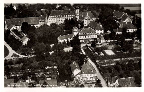 Postcard Heitersheim in the Black Forest, aerial view of Heltersheim, castle, buildings, trees, streets