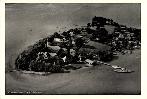 Postcard Frauenchiemsee Fraueninsel Chiemsee Upper Bavaria, aerial photograph