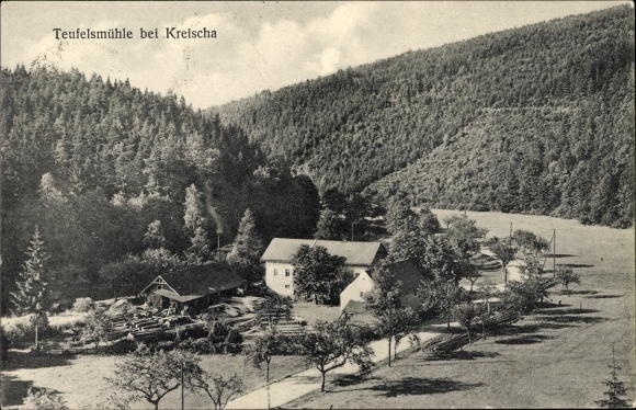 Postcard Kreischa in the Ore Mountains, view of the Teufelsmühle
