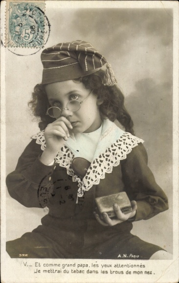 Postcard child portrait, snuff