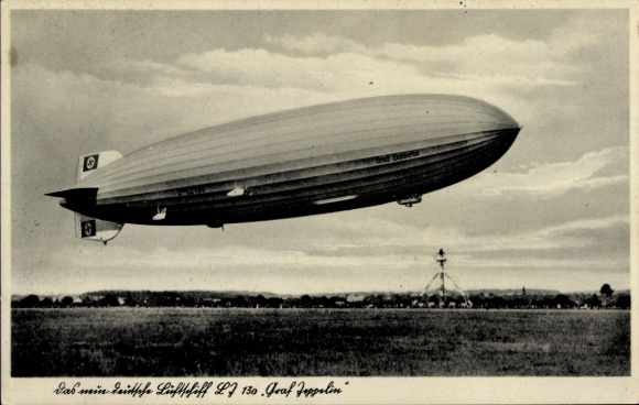 Postcard airship LZ 130 Graf Zeppelin, landing in Görlitz 1939