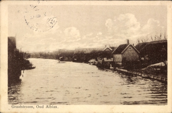 Ak Oud Alblas Südholland,  Flussansicht, Häuser am Ufer
