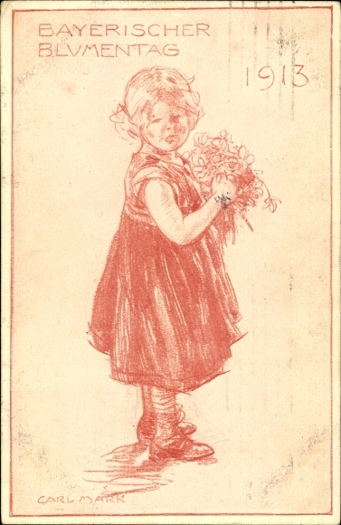 Postal stationery artist PC Marr, Carl, Bavarian flower day 1913, girl with flowers