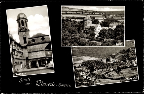 Postcard Rieneck im Spessart Unterfranken, town hall, castle, partial view