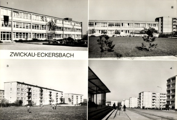 Ak Eckersbach Zwickau, Juri Gagarin Hogeschool, Sputnik Nursery Kindergarten, Wostokweg, Komarowstr.