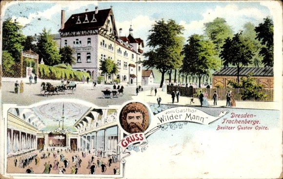 Postcard Dresden Trachenberge, Gasthof Wilder Mann, owner Gustav Opitz