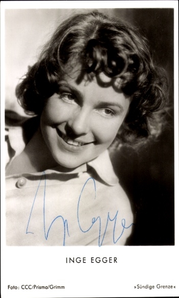 Postcard actress Inge Egger, Sinful Border, portrait, autograph