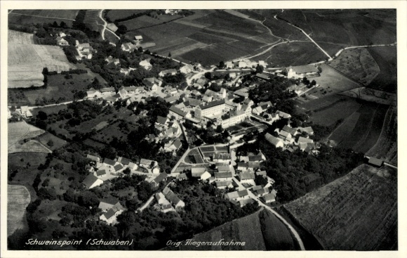 Postcard Schweinspoint Marxheim in Swabia Bavaria, aerial photograph