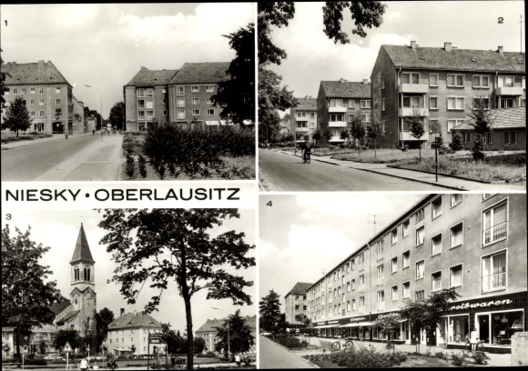 Ak Niesky in der Oberlausitz, Zinzendorfplatz, AWG Siedlung Gersdorfstr., Kirche, Str. d. Befreiung