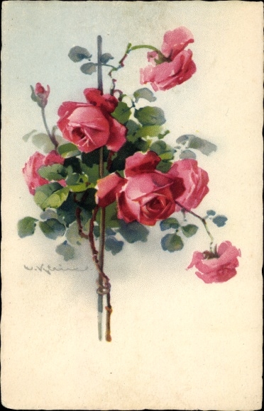 Artist Chromo-Litho Klein, Catharina, rose blossoms, Meissner &amp; book 2384
