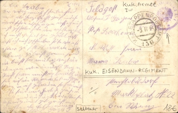 Ak K. uk Railway Regiment, tijdelijke spoorlijn in de boog, I WO