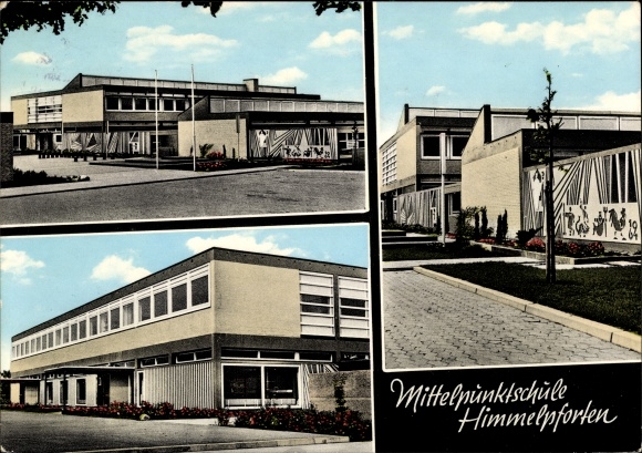 Postcard Himmelpforten Lower Saxony, center school