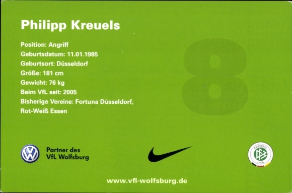 Autograph card footballer Philipp Kreuels, VfL Wolfsburg, autograph