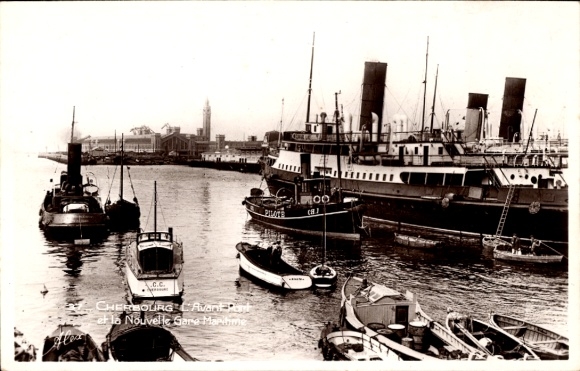 Ak Cherbourg en Cotentin Manche, Hafenansicht, Schiffe, Dampfer,  Nouvelle Gare Maritime
