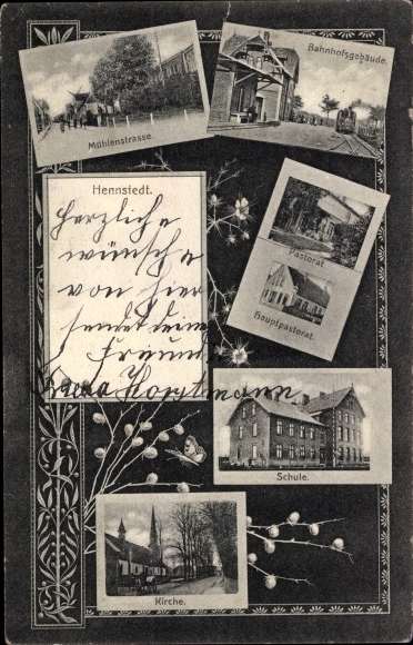 Ak Hennstedt in Dithmarschen, Pastorat, Mühlenstraße, Kirche, Schule