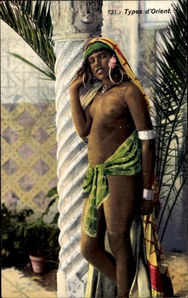 Postcard Young Arab woman, bare-breasted