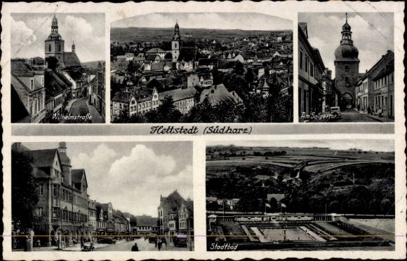 Ak Hettstedt im Südharz, Verschiedene Ansichten von Hettstedt, Wilhelmstraße, Stadtbod