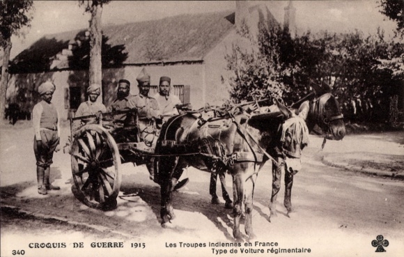 CPA La Guerre 1915, Les Troupes Indienes en France, Type de Volture régimentaire