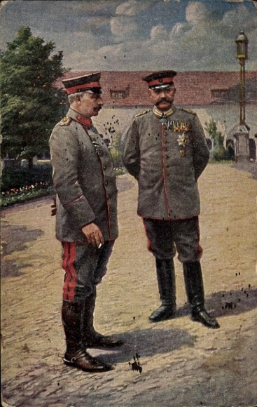 Postcard Kaiser Wilhelm II, Field Marshal Paul von Hindenburg, Posen Castle, 1915