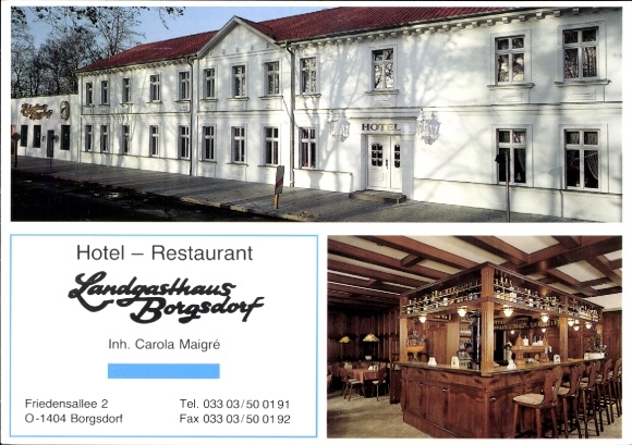 Postcard Borgsdorf Hohen Neuendorf an der Oberhavel, Hotel Landgasthaus Restaurant, Friedensallee 2...