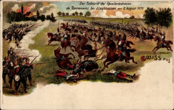lito Wœrth Wörth na Sauer Alsace Bas Rhin, Śmiertelna jazda dywizji kawalerii, 06. Sierpień 1870