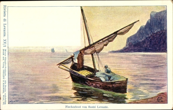 Artist PC Sestri Levante Liguria, fishing boat, Riviera di Levante