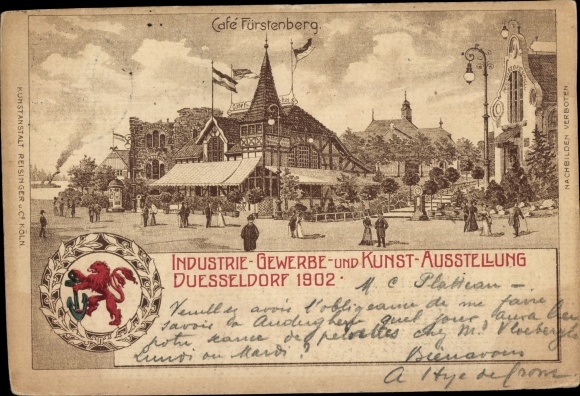 Chromo-Litho Düsseldorf am Rhein, industrial and commercial exhibition 1902, Cafe Fürstenberg