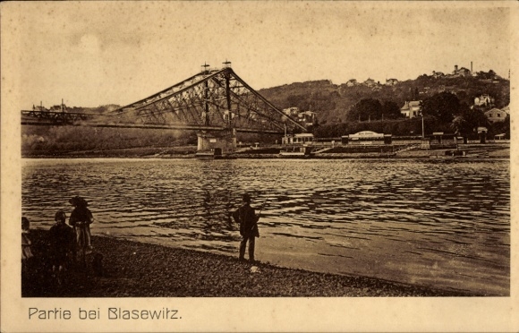 Ak Dresden Blasewitz, Brücke, Angler