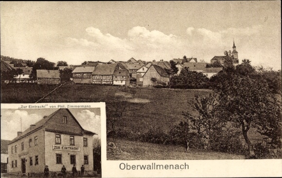 Postcard Oberwallmenach in Taunus, partial view, To Eintracht
