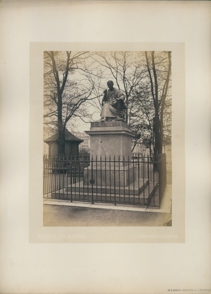 Photo Genève Geneva Switzerland, circa 1880, Statue JJ Rousseau, Atelier F. Charnaux
