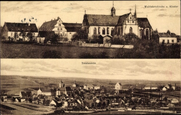 Postcard Dettelbach am Main Lower Franconia, pilgrimage church, monastery, total view
