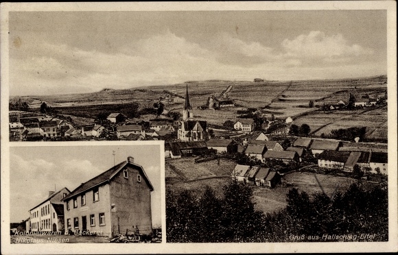Ak Hallschlag in der Eifel, Gesamtansicht, Kolonialwarenhandlung, Bäckerei, Inh. Nikolaus Niesen
