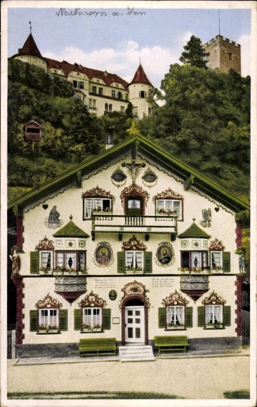 Postcard Neubeuern am Inn, Innthaler House by E. Schwirtlich