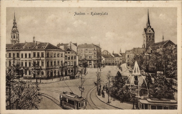 Ak Aachen, Aachen - Kaiserplatz, Straßenansicht, Tram, Bäume, Gebäude