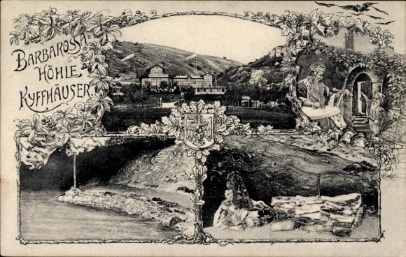 Ak Bad Frankenhausen am Kyffhäuser Thüringen, Barbarossa Höhle,  Landschaft, historische Gebäude